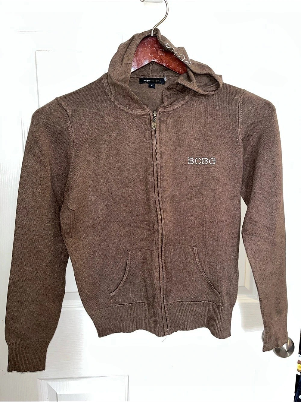 BCBGMaxAzria Brown Zip Front Cowl Neck Sweater